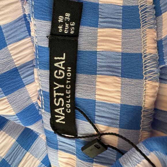 NASTYGAL Gingham Puff Sleeve Open Back Mini Dress Scrunchie Size US 6 NWT - Picture 10 of 10